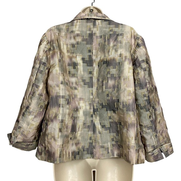 Chicos Blazer 2 Lightweight Matte Satin Gray Beige Pink Deconstructed Neutral - Picture 2 of 16